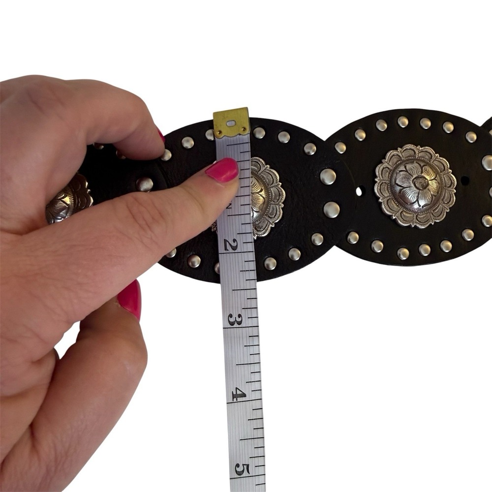 Fossil Leather Studded Western Concho Belt Black Buckle Wide Boho Flower Large - Picture 9 of 11